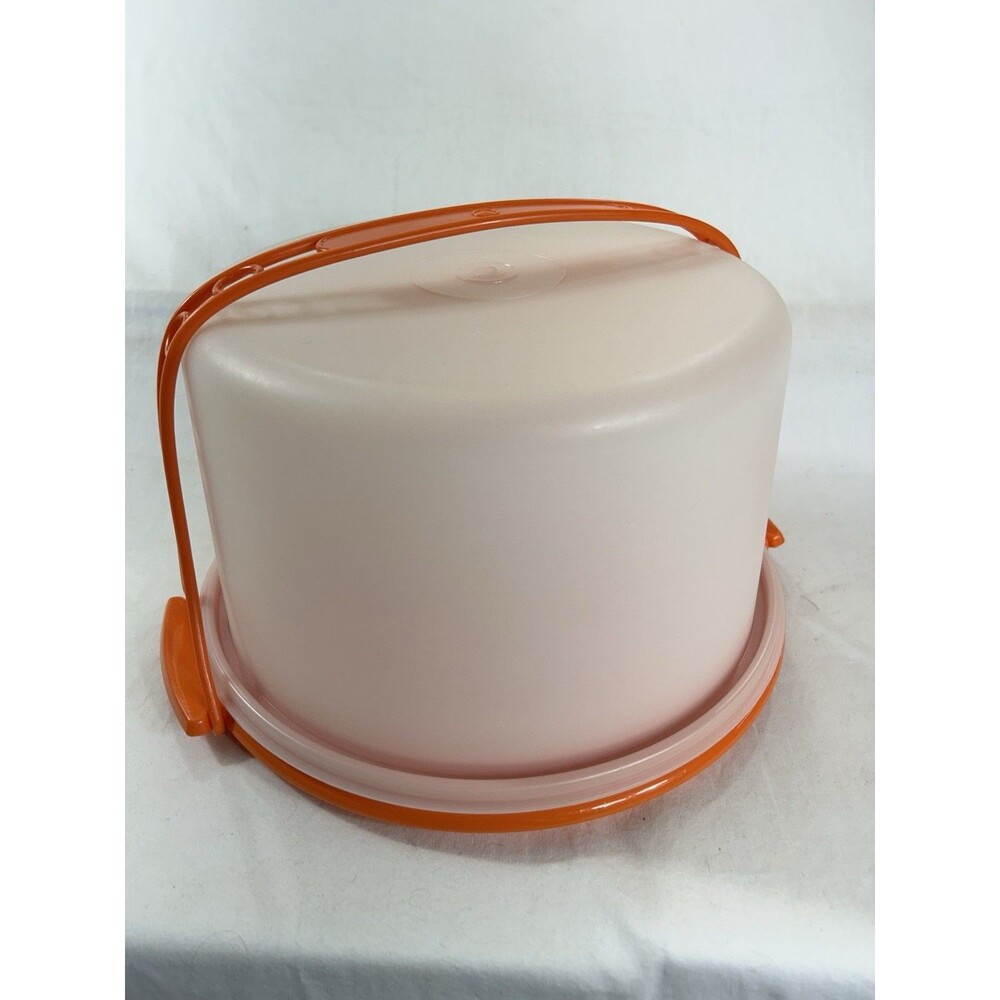 Vintage Tupperware Round Cake Taker Carrier 683 684 624 Orange Lid Tray Handle